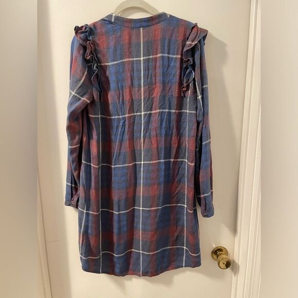 Cloth & Stone for Anthropologie plaid ruffled long sleeve dress in Small - Picture 2 of 8